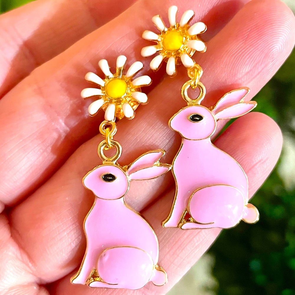 Pink Bunny Flower Earrings